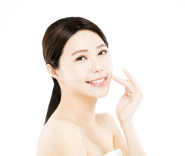 Closeup happy young Woman beauty face — Stock Photo, Image