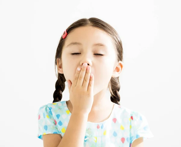 Little girl Yawning Isolated on the White Background — Stock Photo, Image