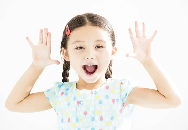 Felice bambina con le mani in alto — Foto Stock