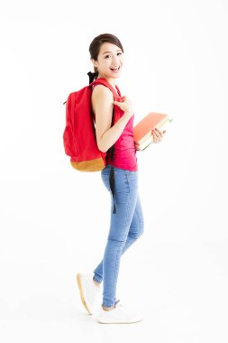 Genç öğrenci kız beyaz izole kitaplar