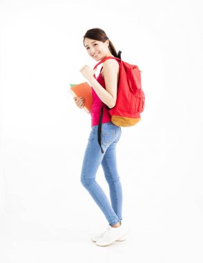 Genç öğrenci kız beyaz izole kitaplar