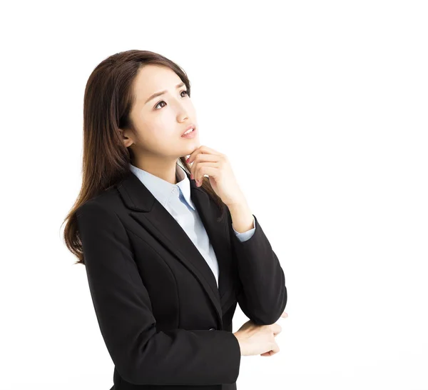 Young business woman thinking and looking up — Stock Photo, Image