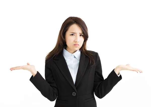 Стрес бізнес жінка піднімає руки з обох сторін — стокове фото