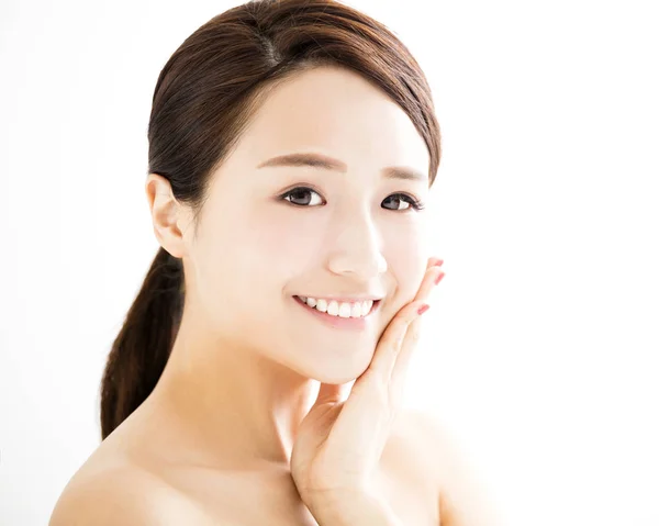 Closeup beautiful young woman with clean face — Stock Photo, Image