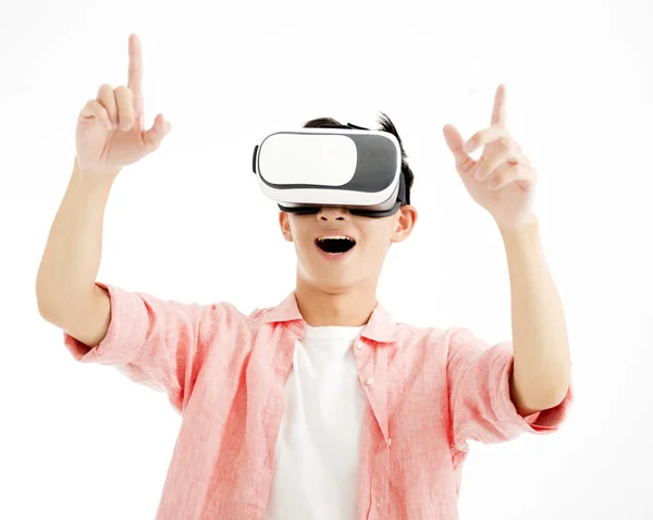 Excited young man with VR headset — Stock Photo, Image
