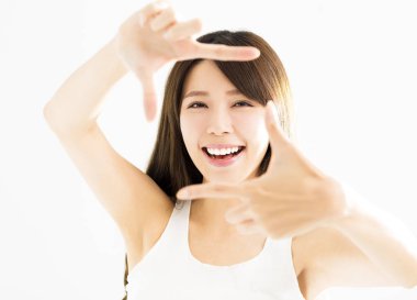 genç kadın eller çerçeve jest yapma