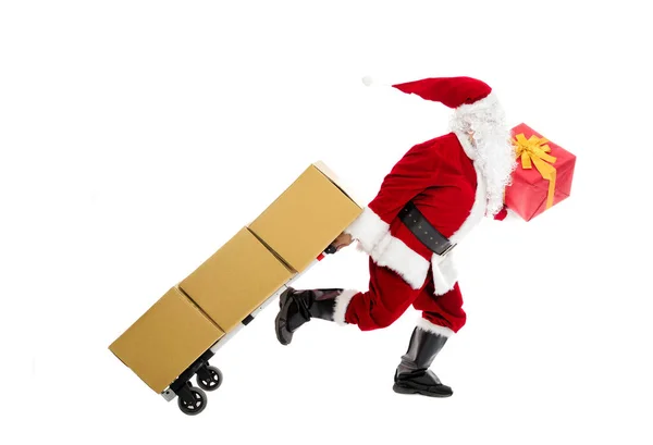 Santa Claus kör och leverera julklapp — Stockfoto