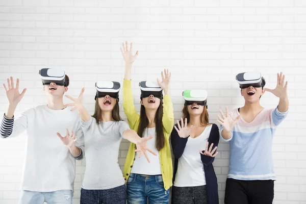 Young Group Having Fun New Technology Headset — Stock Photo, Image