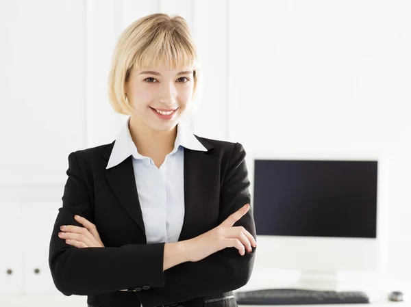 Young Smiling Businesswoman Standing Office — Stock Photo, Image