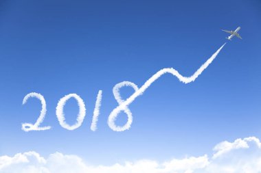 Yeni yıl 2018 ve iş büyüme concept.drawing uçak tarafından 