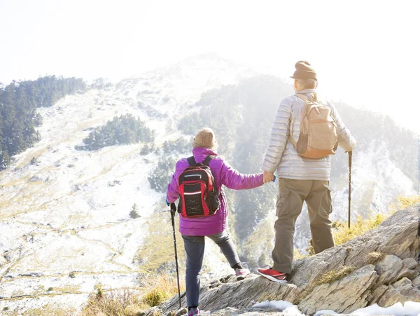 Pasangan Senior Yang Bahagia Hiking Gunung — Stok Foto
