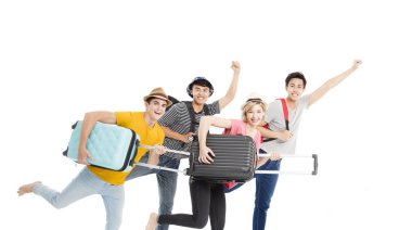 mutlu genç çalışan ve zevk tatil grubu
