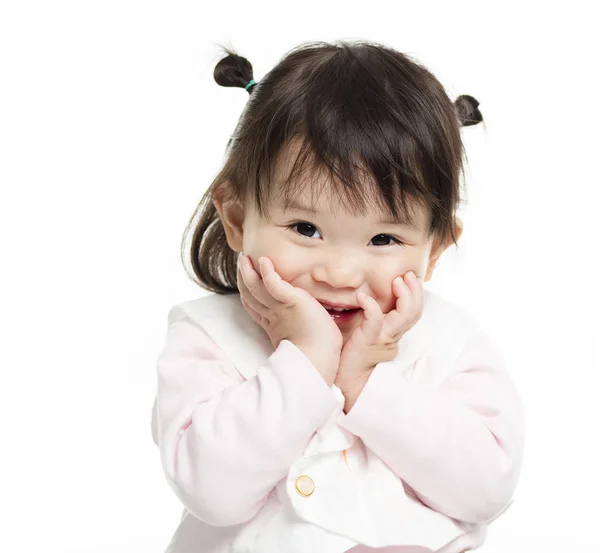 Πρόσωπο Ευτυχισμένη Κοριτσάκι Κινηματογράφηση Πρώτο Πλάνο — Φωτογραφία Αρχείου