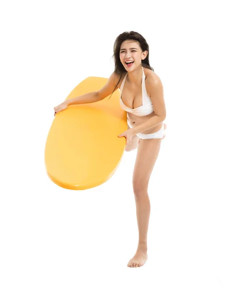 Mujer Joven Bikini Sosteniendo Tabla Surf — Foto de Stock