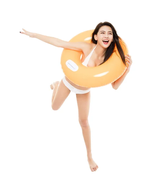 Young Woman Bikini Jumping — Stock Photo, Image