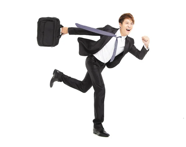 Feliz jovem homem de negócios correndo — Fotografia de Stock