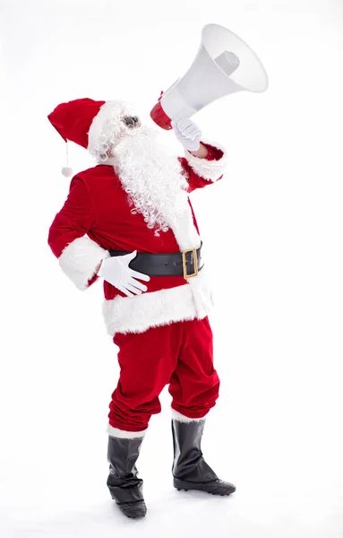 Santa Claus schreeuwen met behulp van megafoon — Stockfoto