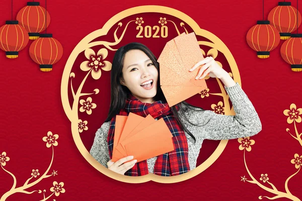 Asiática jovem mulher celebrando para o ano novo chinês . — Fotografia de Stock