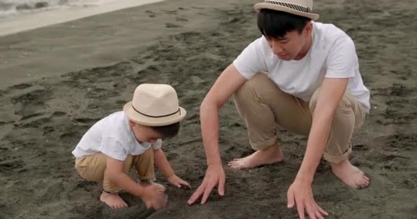 Szczęśliwy Azji Rodzina Mając Zabawy Plaży — Wideo stockowe