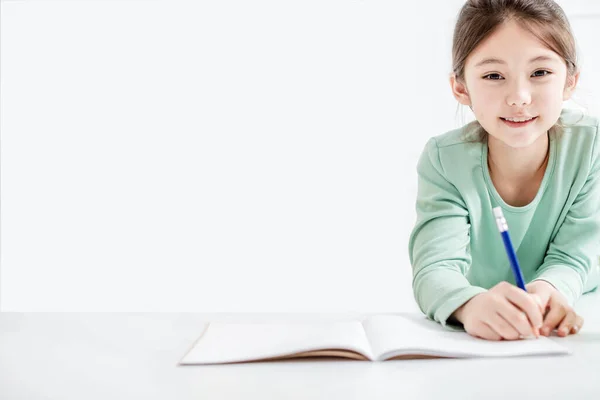 Beautiful Little Girl Drawing Homework Flloor — 스톡 사진