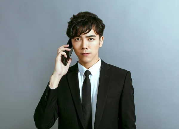 Handsome Young Businessman Talking Mobile Phone — Stock Photo, Image