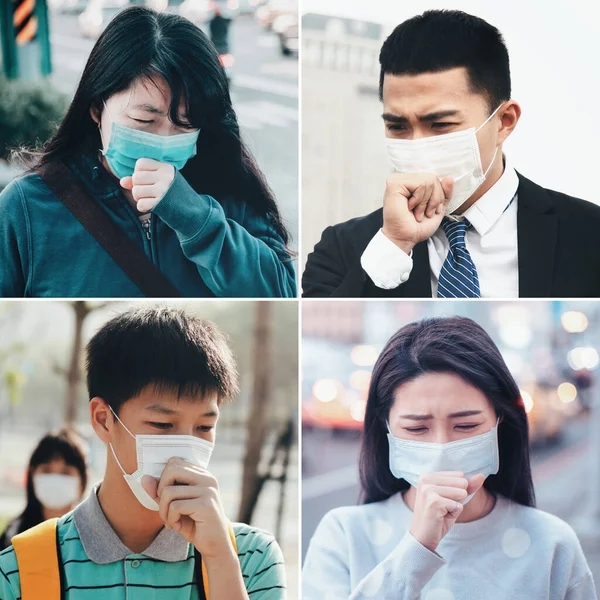 Collection Different People Suffer Cough Flu Virus — Stock Photo, Image