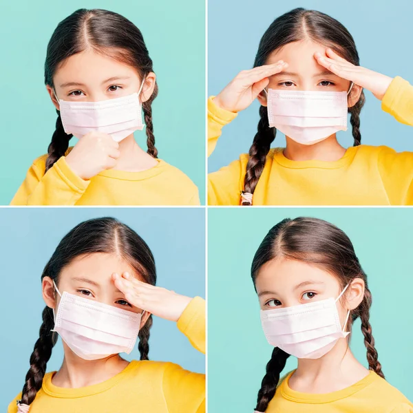 Колекція Хворої Дівчинки Медичній Масці — стокове фото