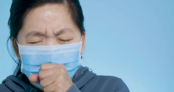 Woman Wear Mask Having Cold Coughing — Stock Video