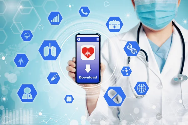 Läkare Med Stetoskop Och Smarttelefon Handen För Medicinska Examen Koncept — Stockfoto