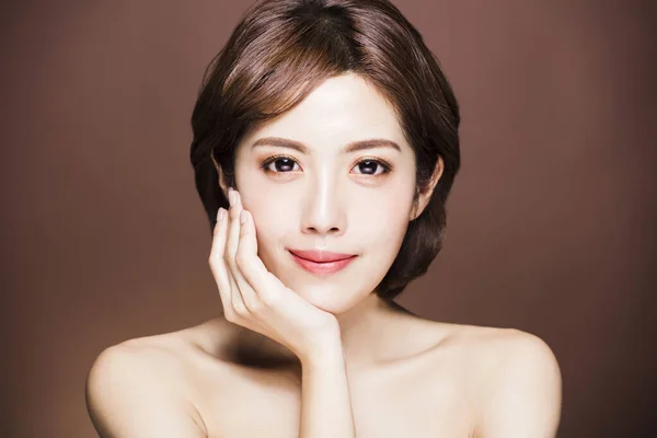 Closeup Young Beauty Face Clean Skin — Stock Photo, Image