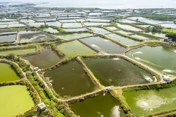 魚の養殖場と海岸の空中風景です — ストック写真
