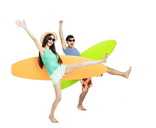 Happy Young Couple Summer Vacation Concepts Isolated White — Stock Photo, Image
