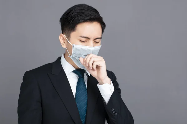 Young Man Wear Medical Mask Cough — Stock Photo, Image