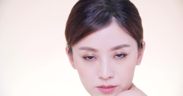 Közelkép Ázsiai Fiatal Szépség Tiszta Friss Bőr — Stock videók