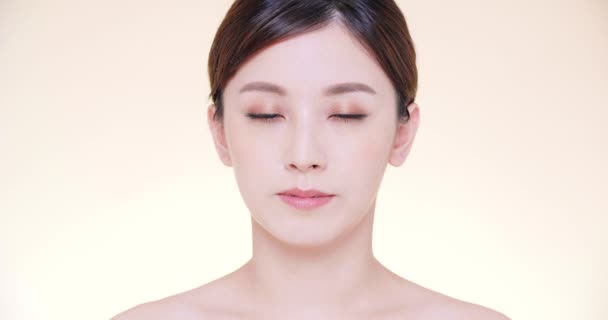 Closeup Asiático Jovem Beleza Com Limpo Fresco Pele — Vídeo de Stock