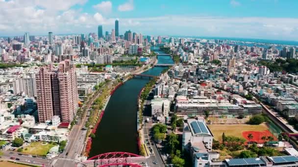 Vista Aérea Rio Amor Cidade Kaohsiung Taiwan — Vídeo de Stock