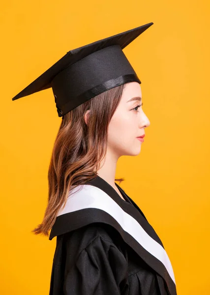 Side View Beautiful Young Woman Graduation Gowns — Stock Photo, Image