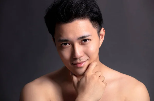 Closeup Portrait Attractive Young Asian Man Face — Stock Photo, Image