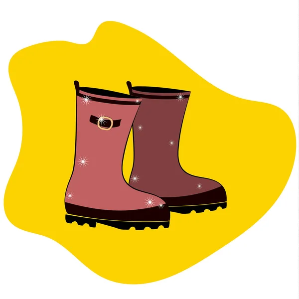 Pink rubber boots on a yellow background — Stock Vector