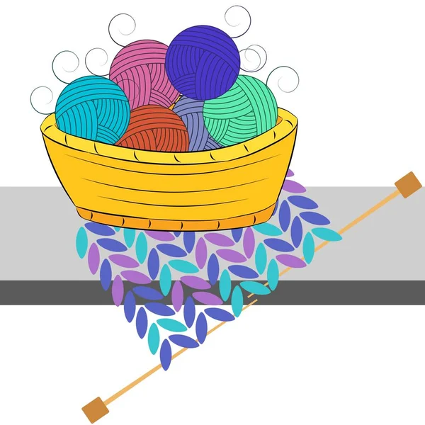 篮子里的羊毛和针织物 白色背景上的Eps 10向量 — 图库矢量图片
