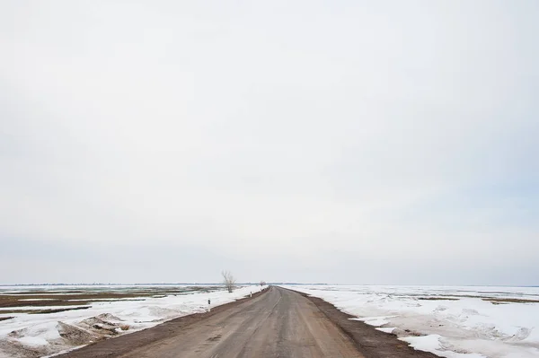 Camino Solitario Zona Rural Día Invierno — Foto de Stock