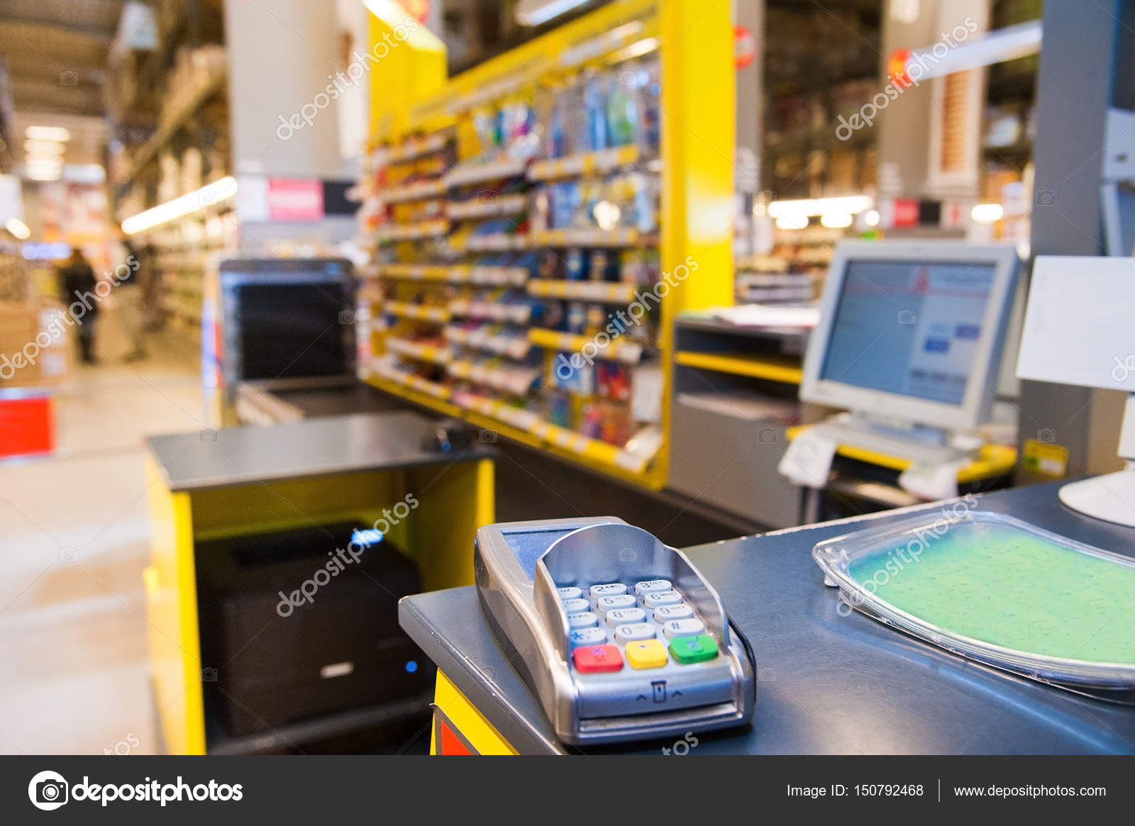 Cash Desk With Payment Terminal In Supermarket Stock Photo