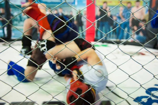 Mma Boxare Fighters Slåss Slagsmål Utan Regler Ringen Oktagoner — Stockfoto