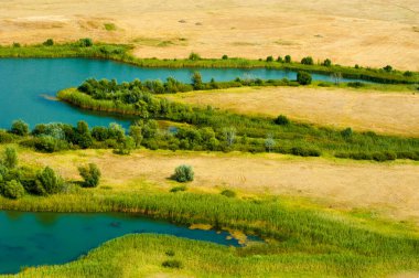 Tarlalar ve çayırlar. Havadan görünüm. Manzara.