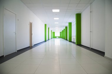 Empty clean hallway or corridor of interior classroom
