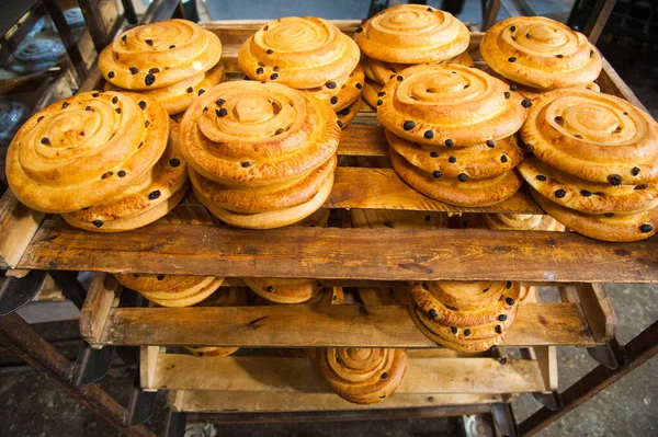 Padaria Produção Pão Rolos Tortas Biscoitos Trabalho Baker — Fotografia de Stock