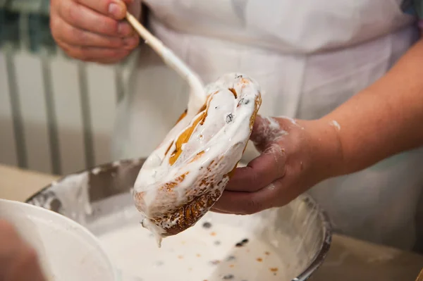 Panadería Producción Pan Panecillos Pasteles Galletas Trabajo Baker — Foto de Stock