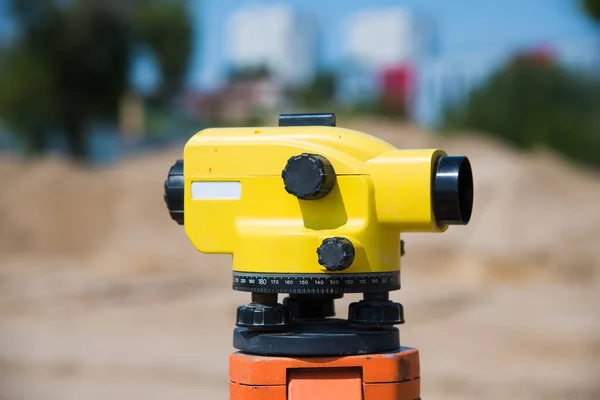 Fahrtenschreiber Oder Theodolit Freien Auf Der Baustelle Straßenbau Der Stadt — Stockfoto