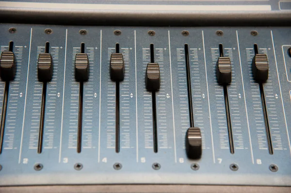 Panel Control Estudio Equipos Radiodifusión — Foto de Stock