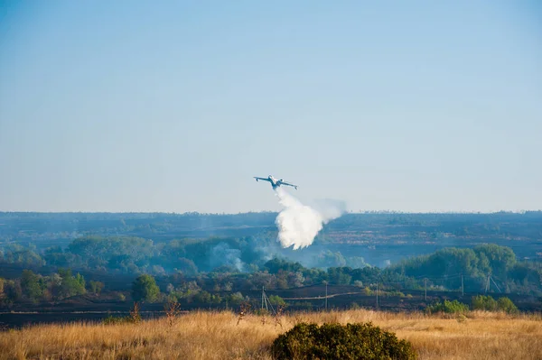 Πυροσβεστικό Αεροπλάνο Σβήνει Φωτιά Δάσος Τοπίο — Φωτογραφία Αρχείου